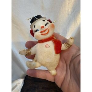 MCM Dancing Snowman Soft Plastic Head Flocked Body 4" Christmas Ornament  AS IS